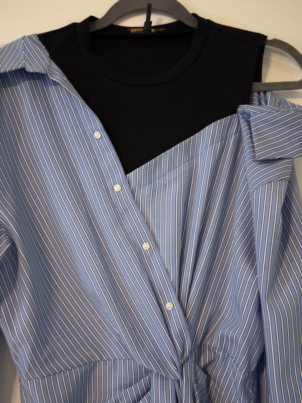 Maje Striped Blue Tie-Waist Shirt Dress - Picture 4 of 13